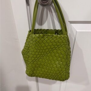 Anthropologie Lime Green Woven Hollace Tote